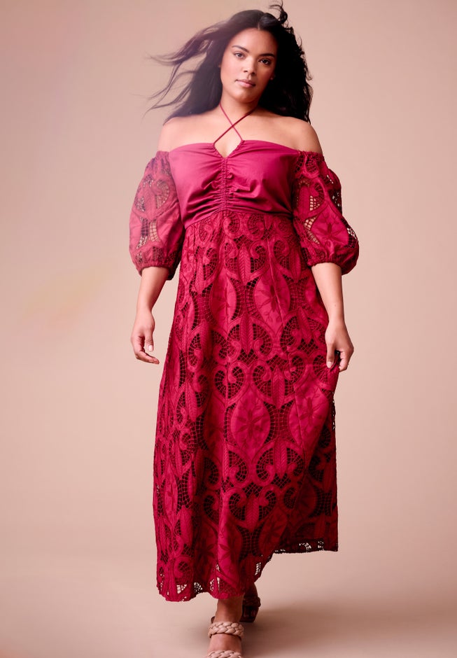 Eyelet Puff Sleeve Peasant Dress image number 0