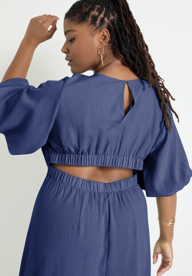 Puff-Sleeve Babydoll Maxi Dress image number 3