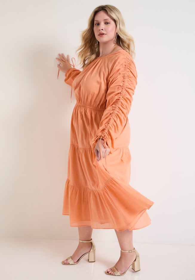 Cotton Voile Ruched Midi Dress image number null