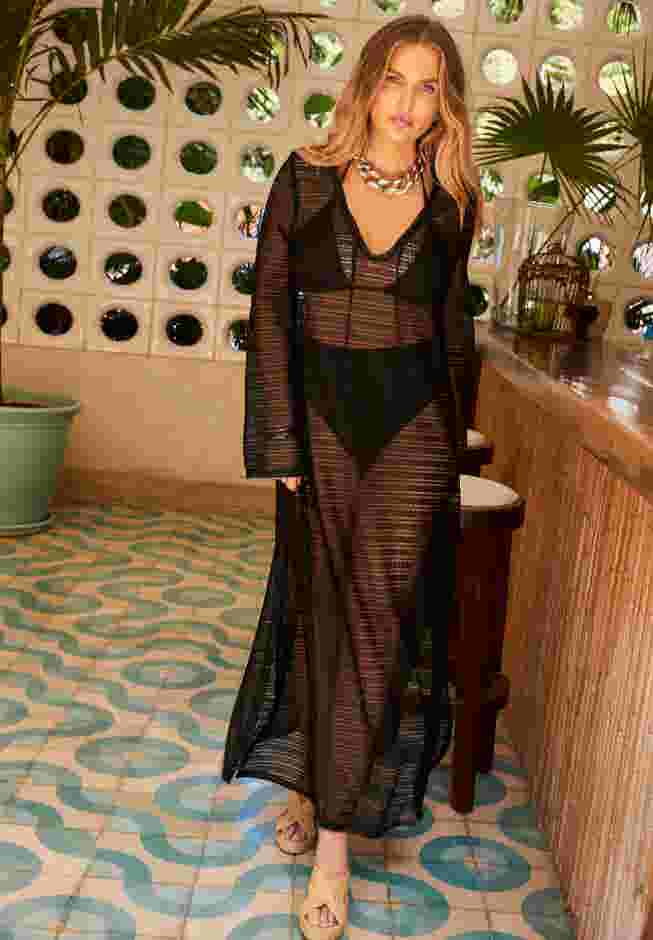 Lightweight Crochet V-Neck Dress Cover Up image number 0