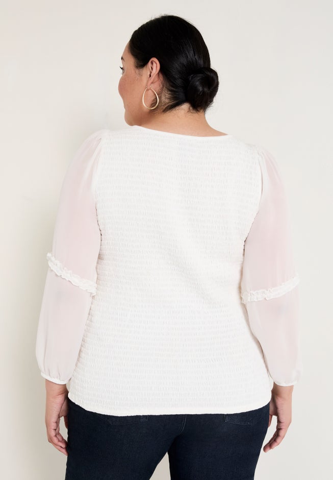 Puff-Sleeve Smocked Blouse image number 1