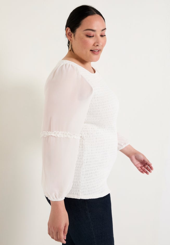 Puff-Sleeve Smocked Blouse image number 2