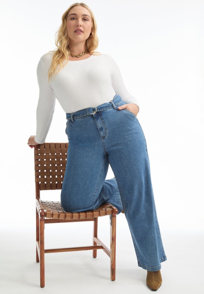 Curvie Fit High-Waisted Wide-Leg Utility Jean image number 3