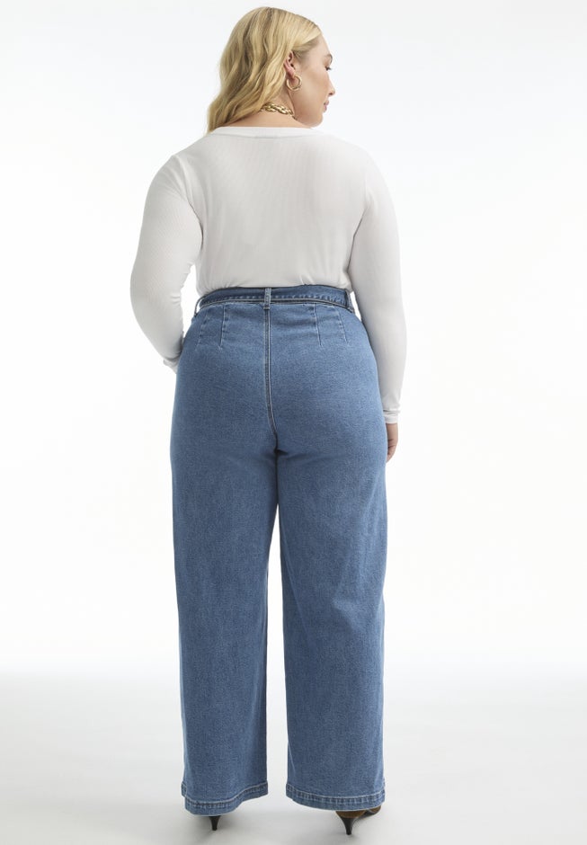 Curvie Fit High-Waisted Wide-Leg Utility Jean image number 2