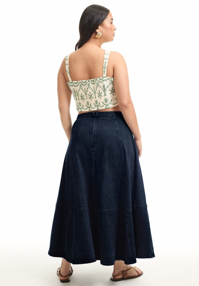 Fit-And-Flare Denim Midi Skirt image number 1