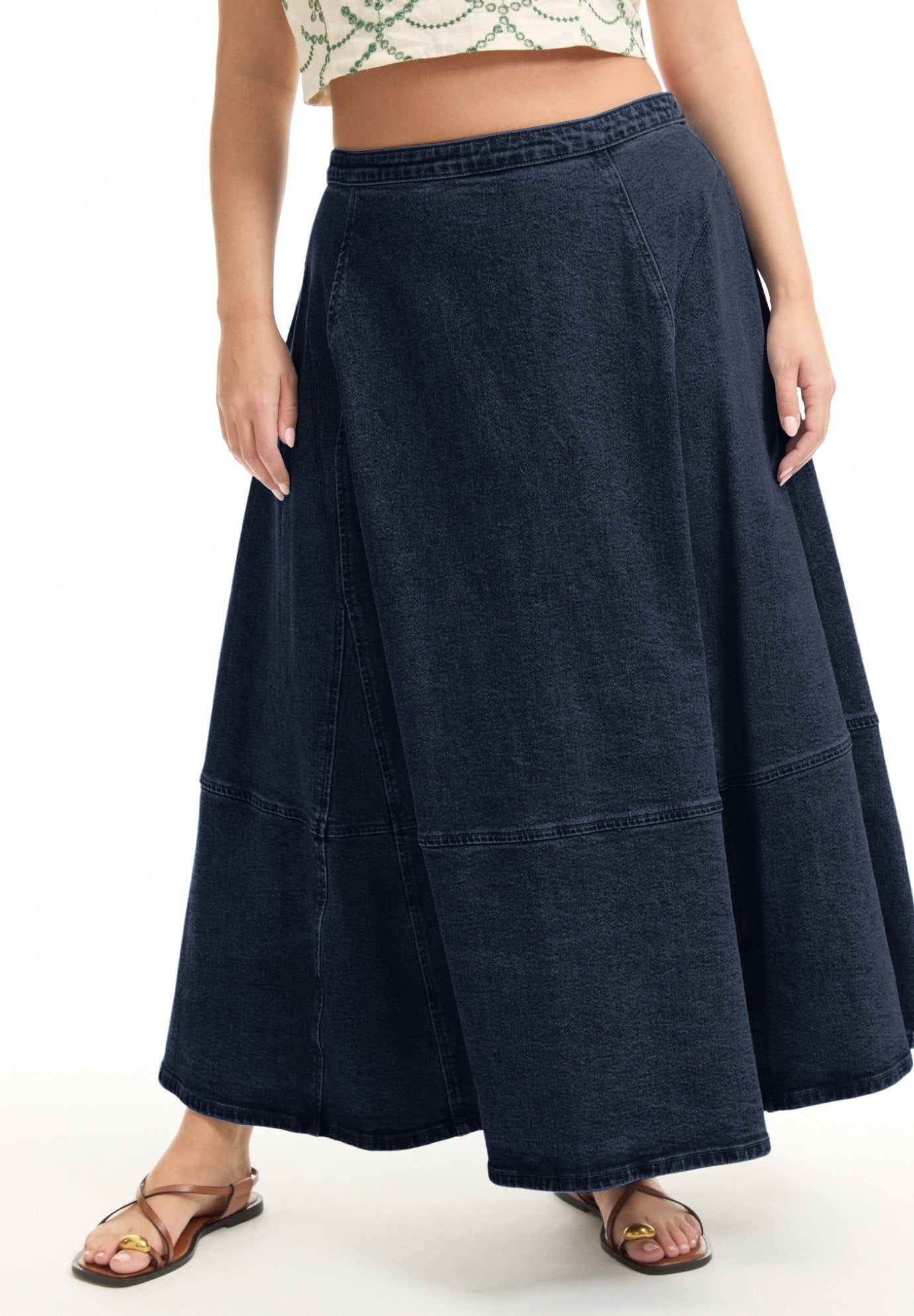 Fit-And-Flare Denim Midi Skirt image number 2