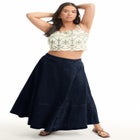 Fit-And-Flare Denim Midi Skirt image number null