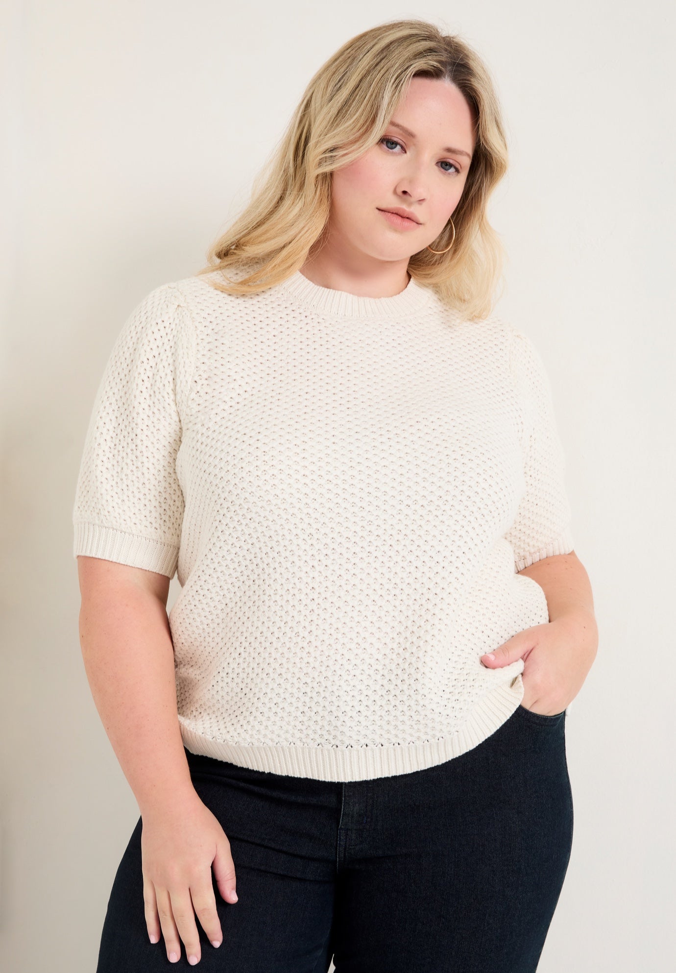 Puff-Sleeve Knit Sweater image number 0