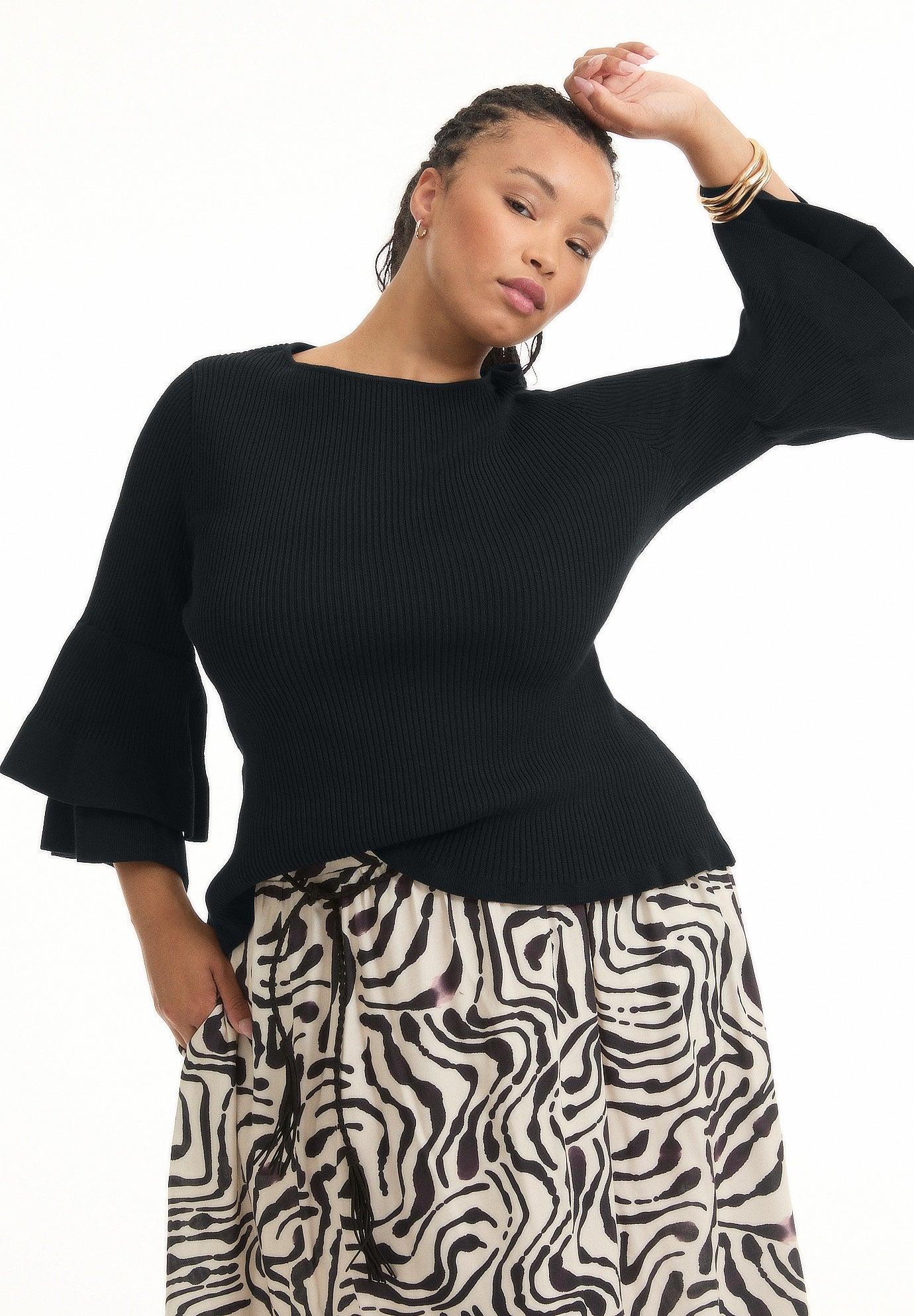 Ruffled Long-Sleeve Sweater image number 1