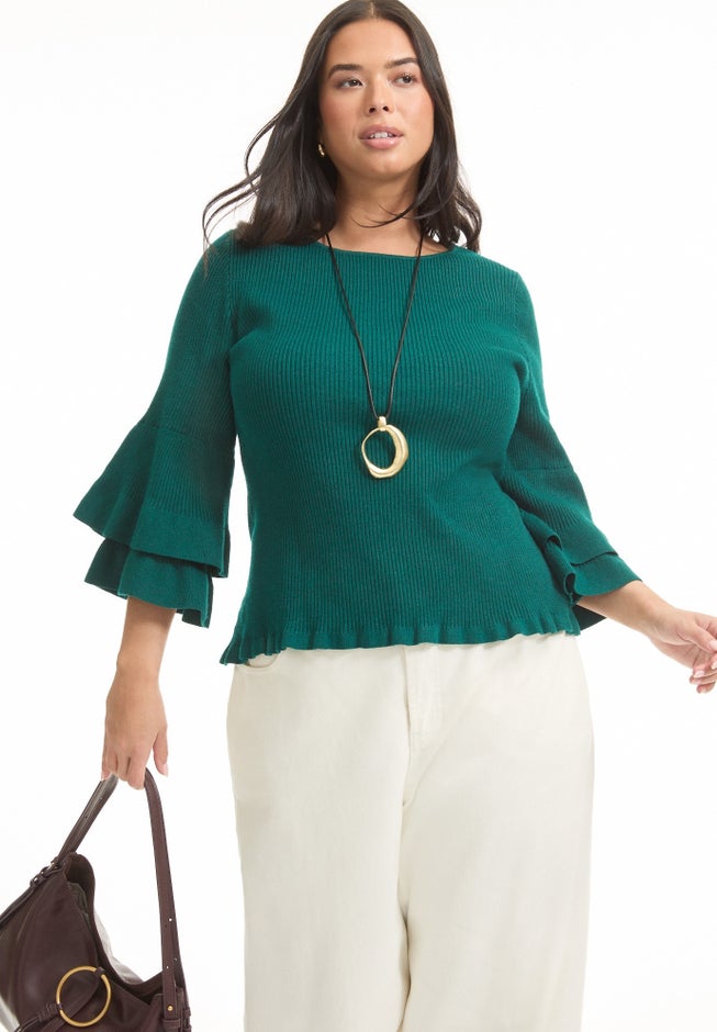 Ruffled Long-Sleeve Sweater image number 0