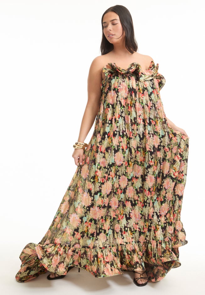 Ruffled Metallic Maxi Dress image number 0