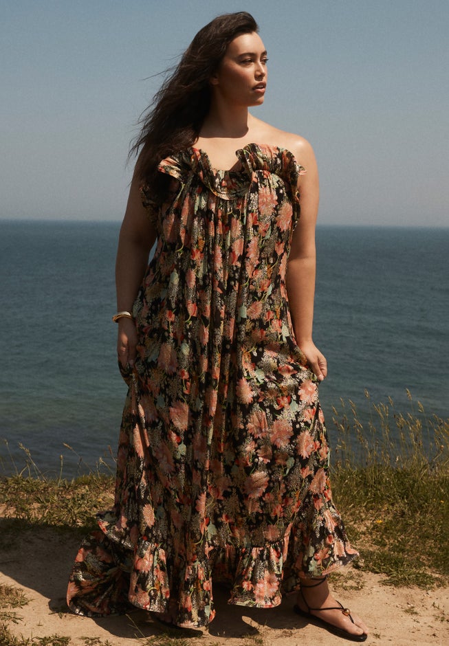 Ruffled Metallic Maxi Dress image number 4