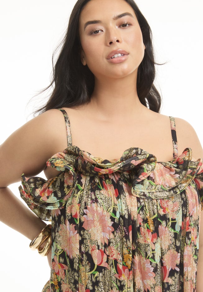 Ruffled Metallic Maxi Dress image number 4