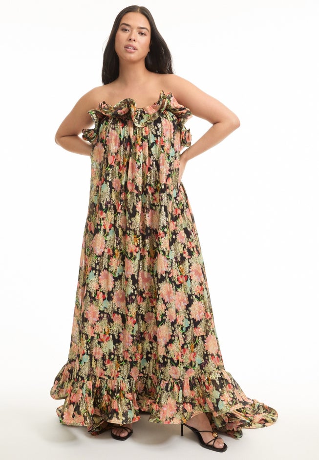 Ruffled Metallic Maxi Dress image number null