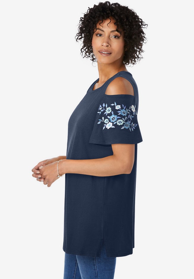 Short-Sleeve Cold-Shoulder Tee image number 2