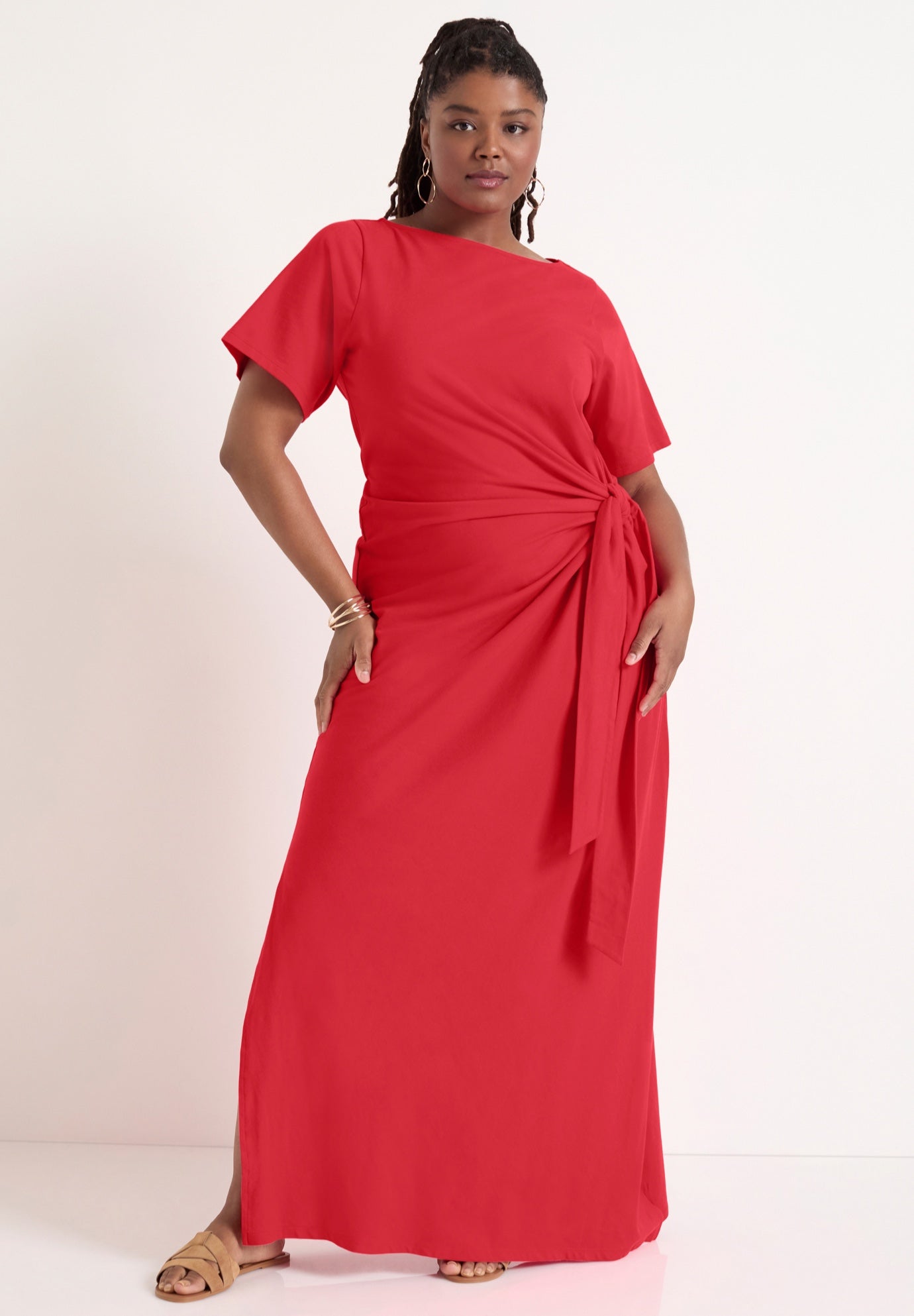Boatneck Gathered Maxi Dress image number 4