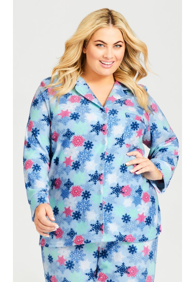 Snowflake Button Fleece Sleep Top image number 0