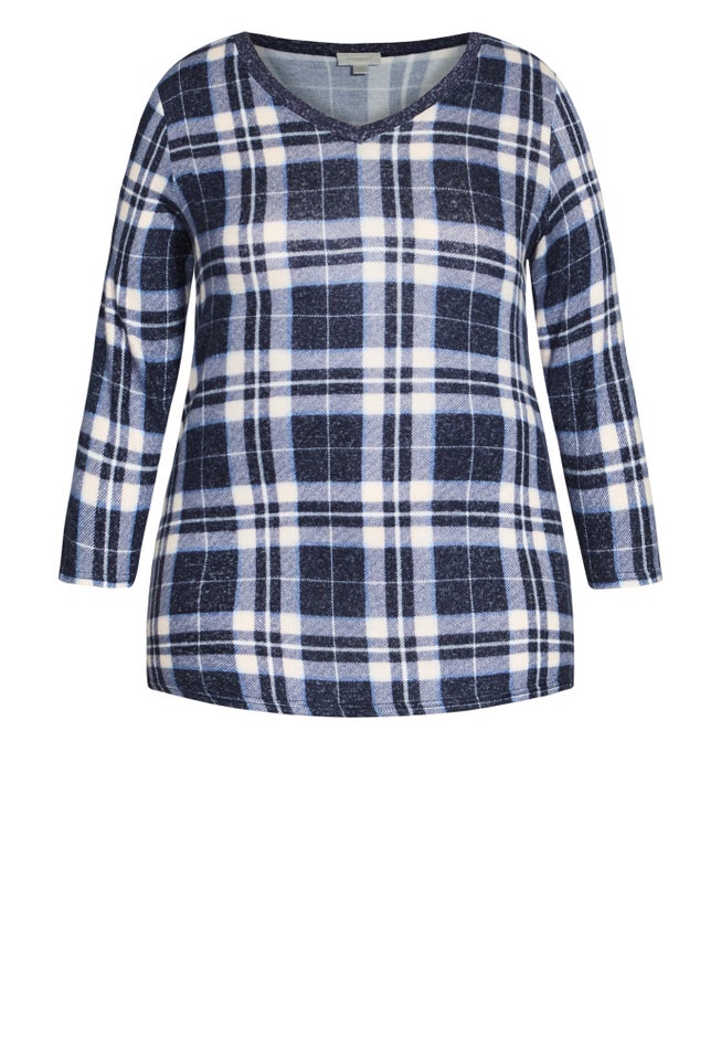 Hacci V Neck Check Top image number 2