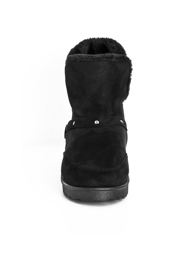 Faux Fur Slip On Buckle Bootie image number null