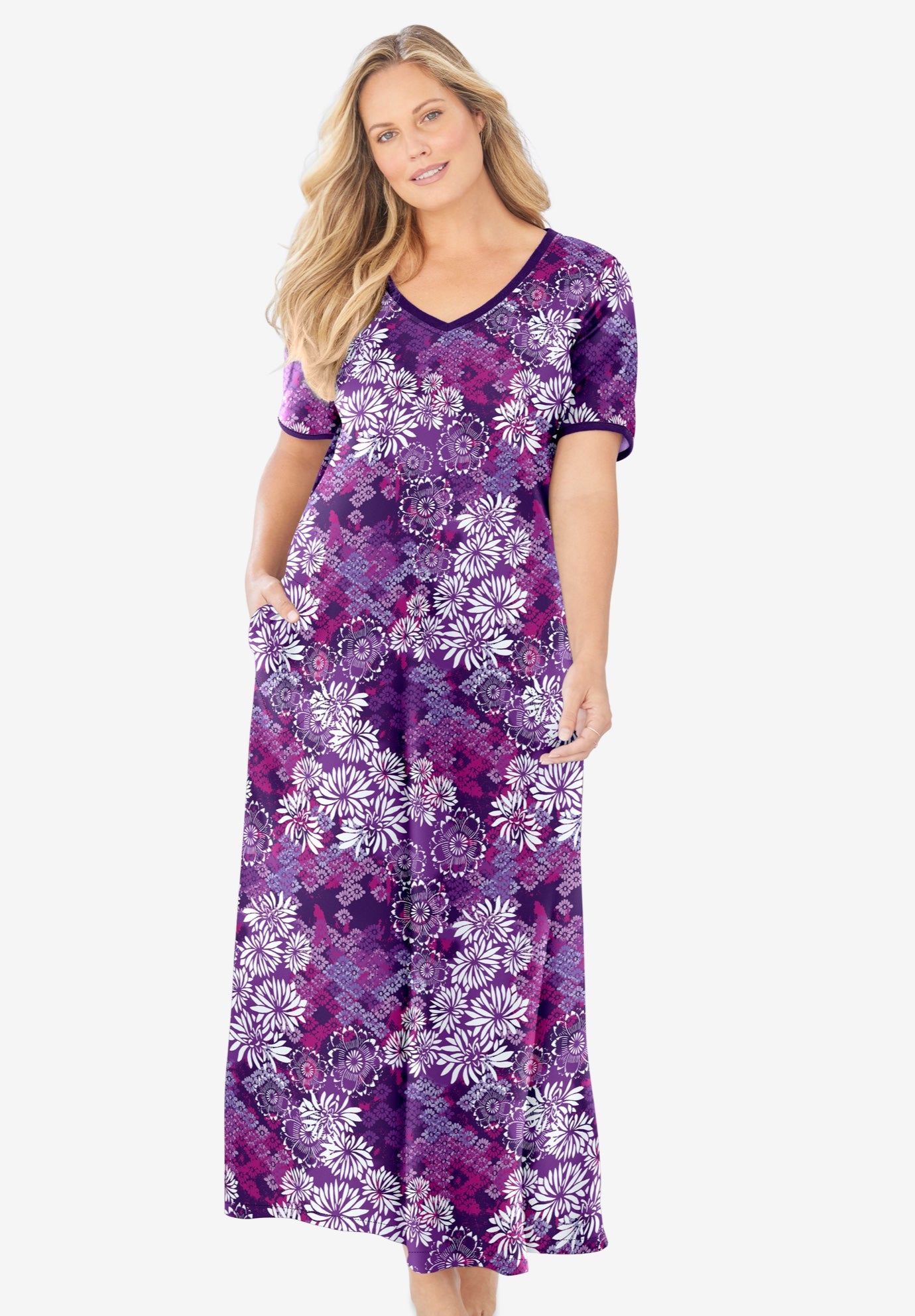 V-Neck Short Sleeve Maxi T-Shirt Lounger image number 0