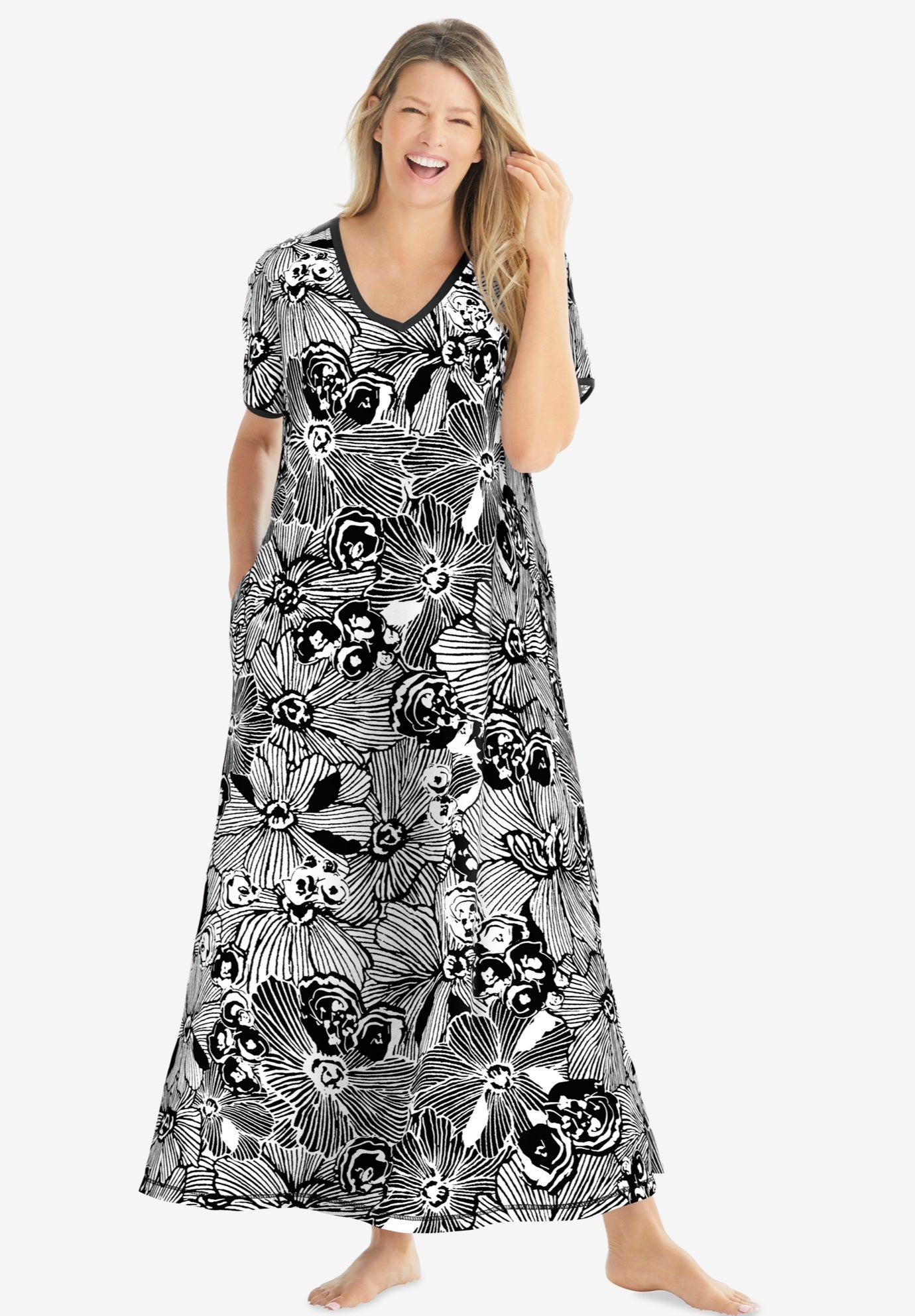 V-Neck Short Sleeve Maxi T-Shirt Lounger image number 0