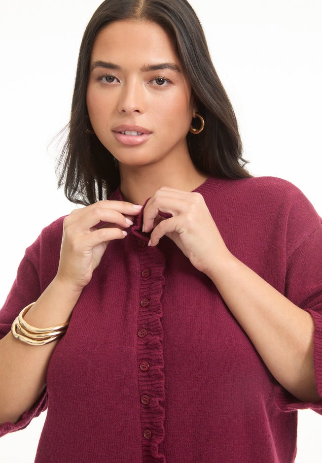 Ruffle Hem Buttoned Sweater image number 3