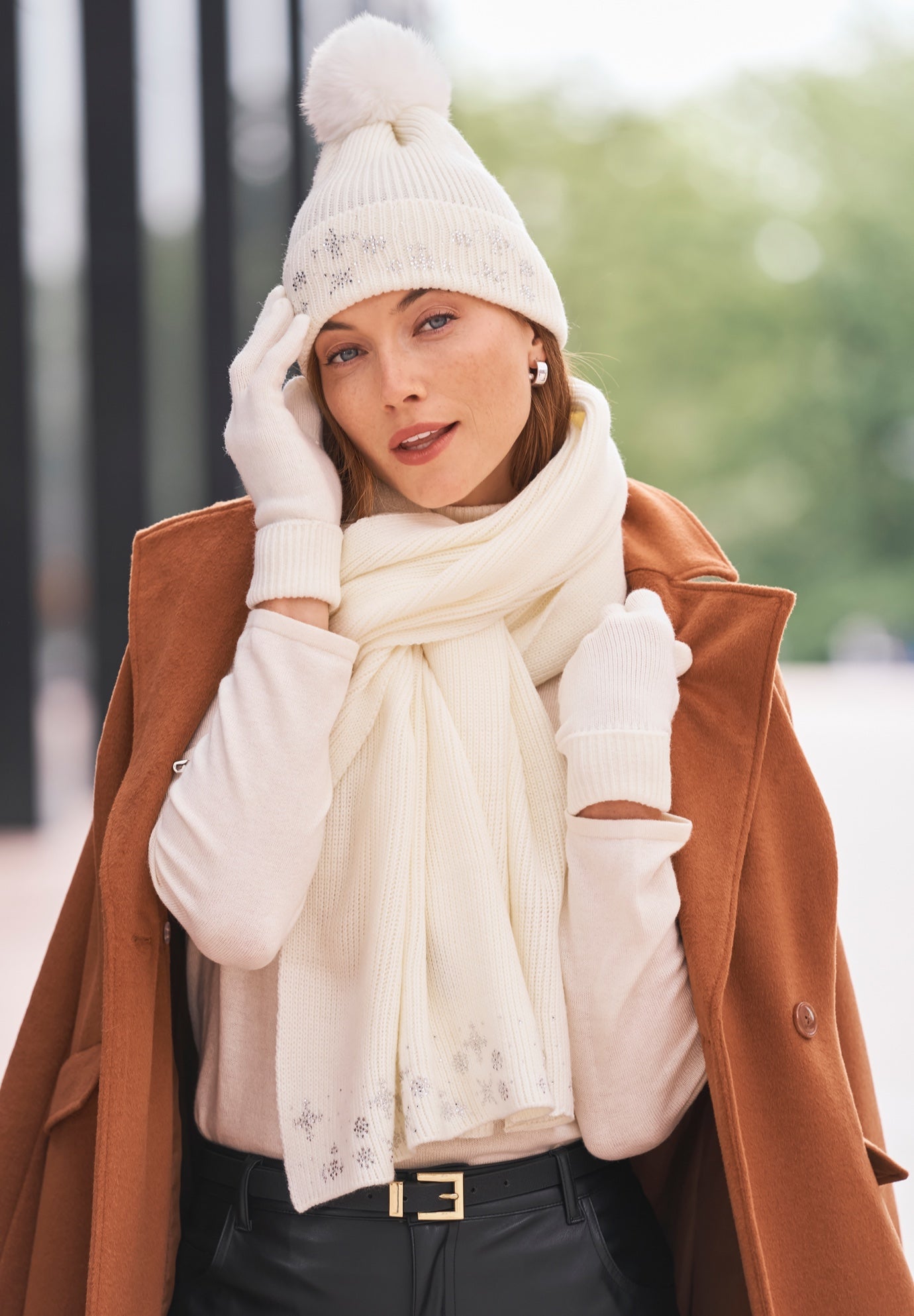 3 Piece Embellished Hat, Scarf And Gloves Set image number 2