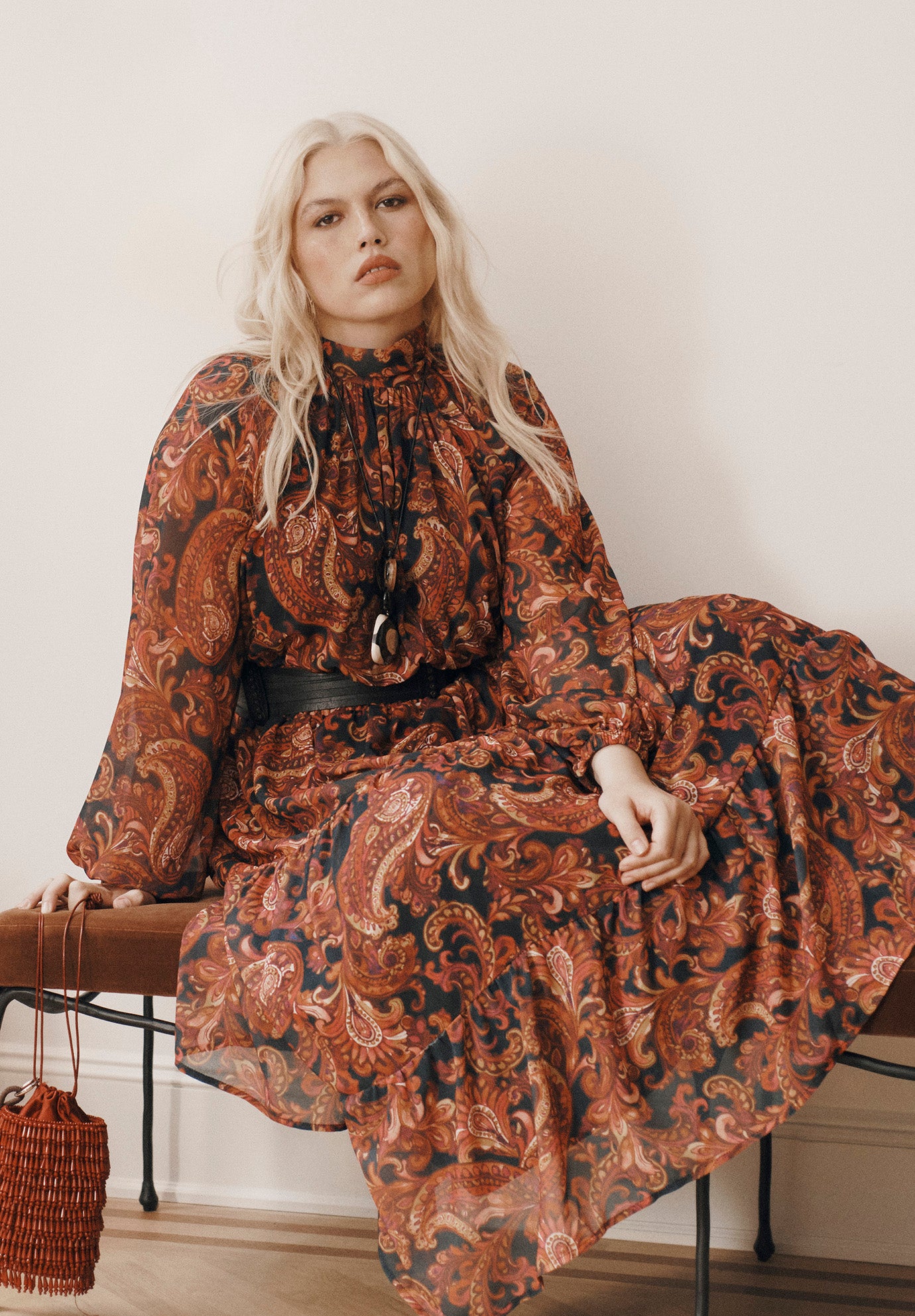 Mock-Neck Chiffon Midi Dress image number 0
