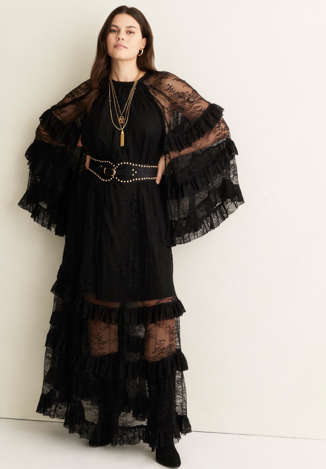Tiered Lace Cape Maxi Dress image number 3