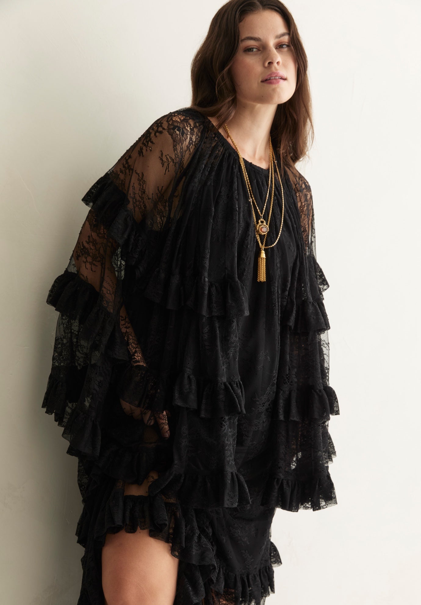 Tiered Lace Cape Maxi Dress image number 2