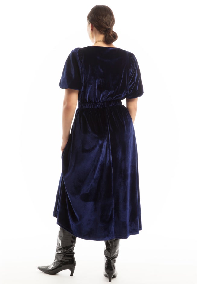 Puff Sleeve Stretch-Velvet Midi Dress image number 2