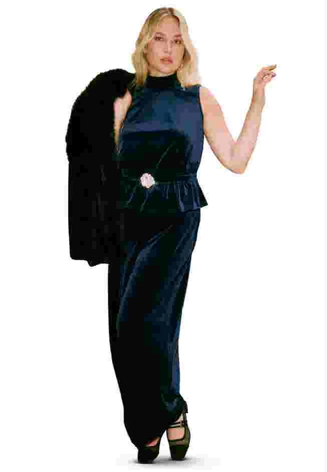 Velvet Mock Neck Peplum Top image number 4