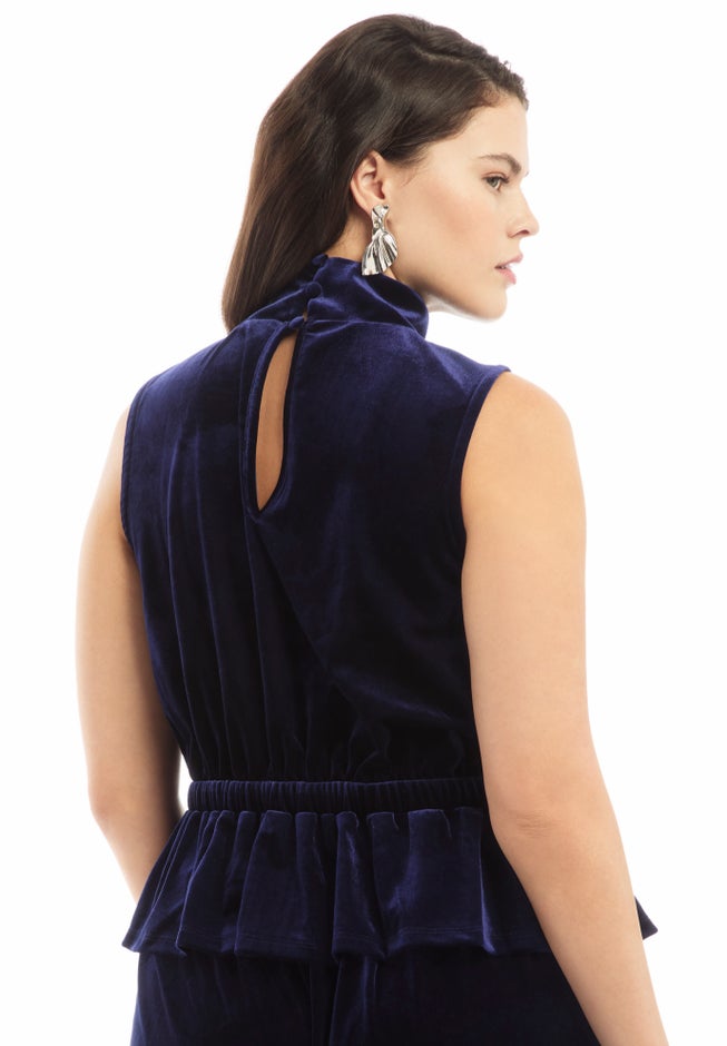 Velvet Mock Neck Peplum Top image number 2