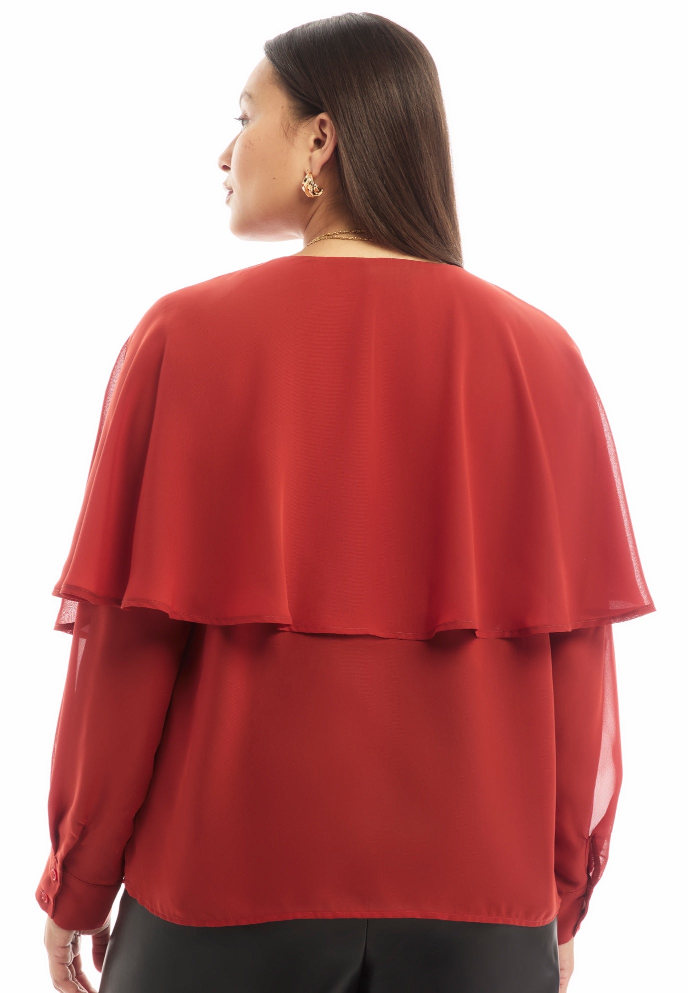 Chiffon Cuff-Sleeve Cape Blouse image number 2