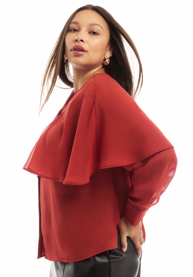 Chiffon Cuff-Sleeve Cape Blouse image number 1