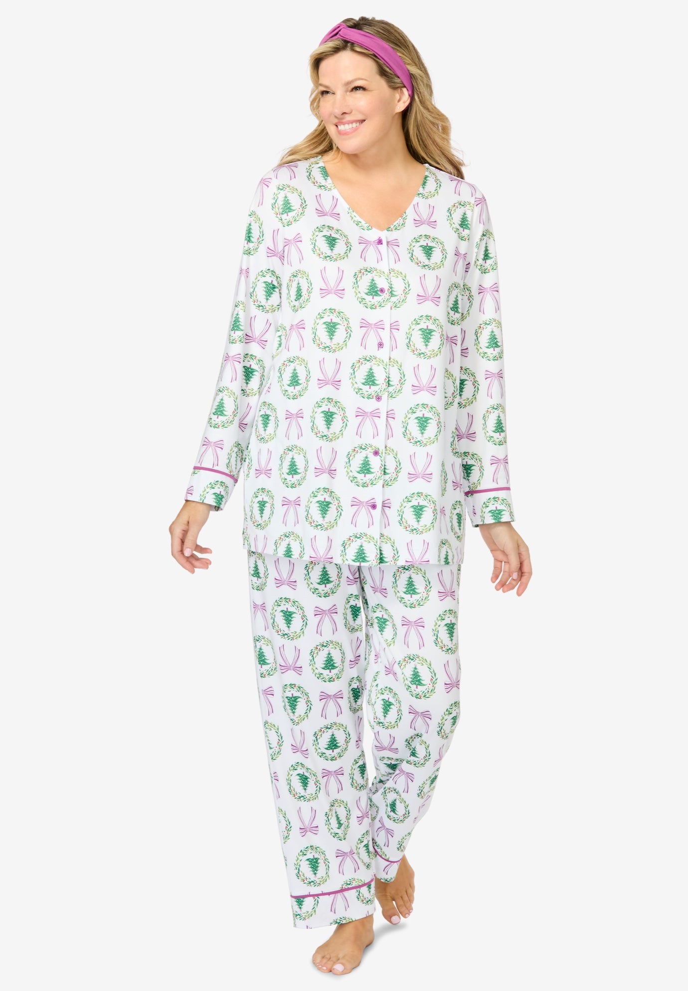 Dreams & Co.&reg; V-Neck Pajama & Headband Set image number 0