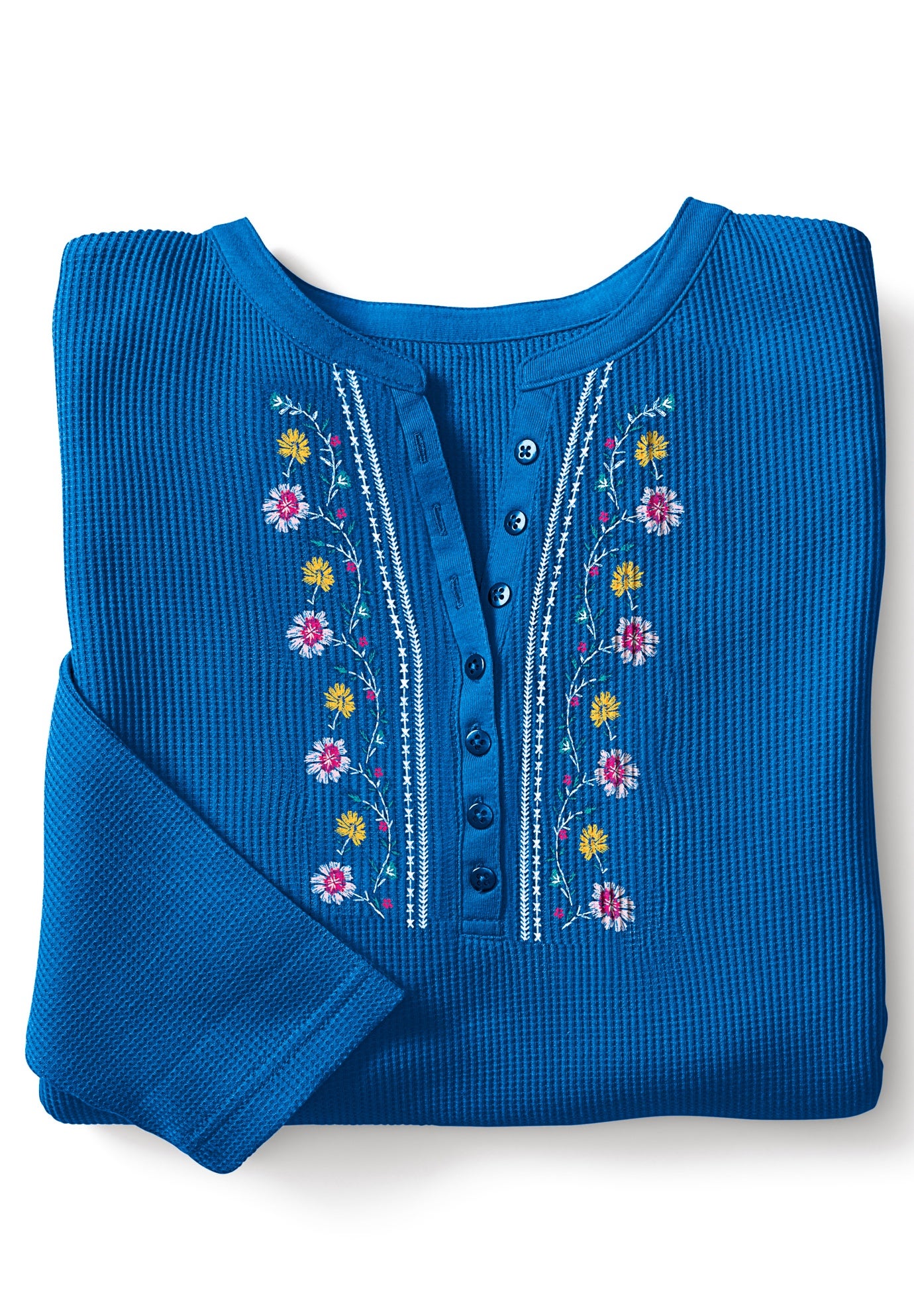 Embroidered Thermal Henley Tee image number 2