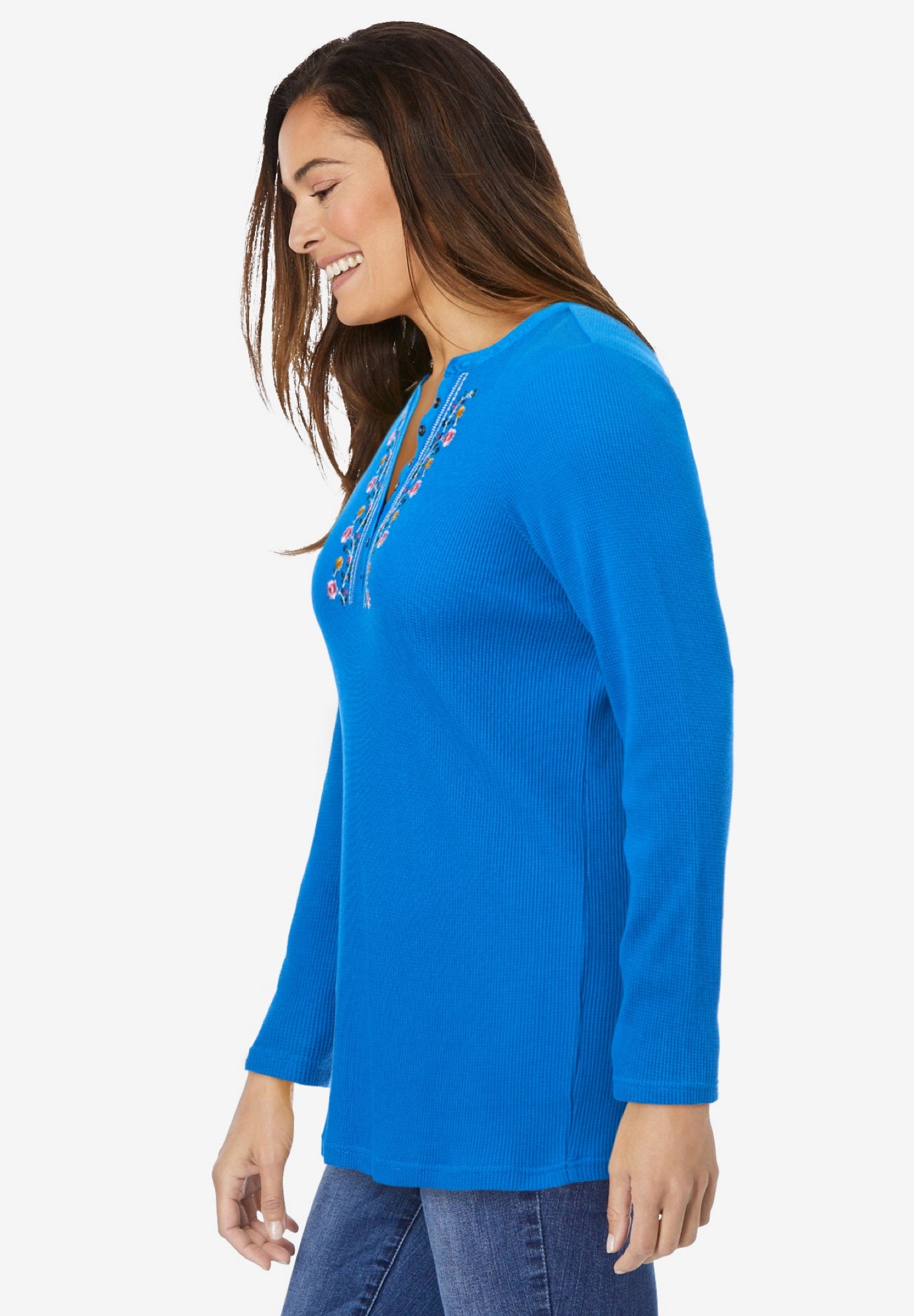 Embroidered Thermal Henley Tee image number 4