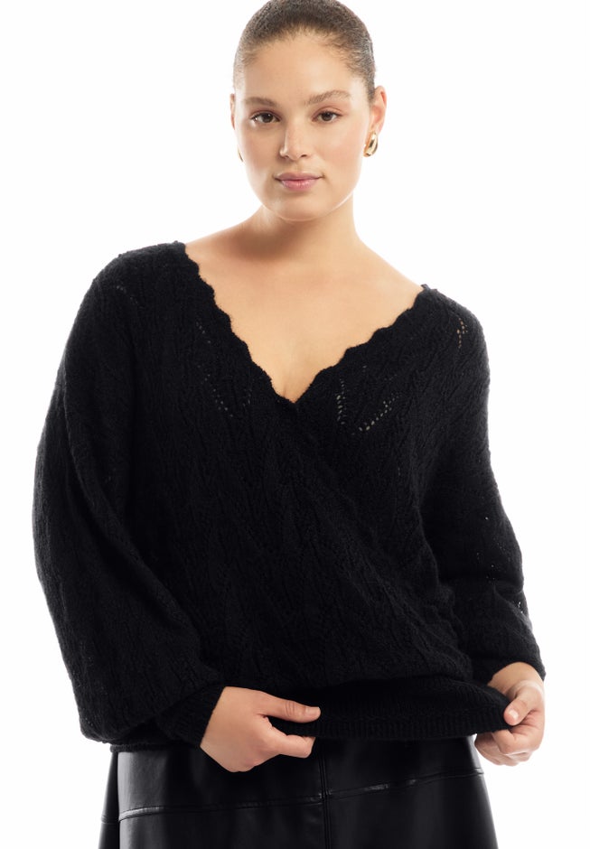 Scallop-Trim Wrap Sweater image number 2