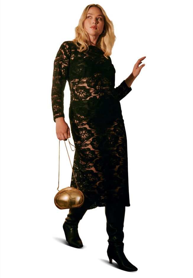 Lined Lace Column Midi Dress image number 4