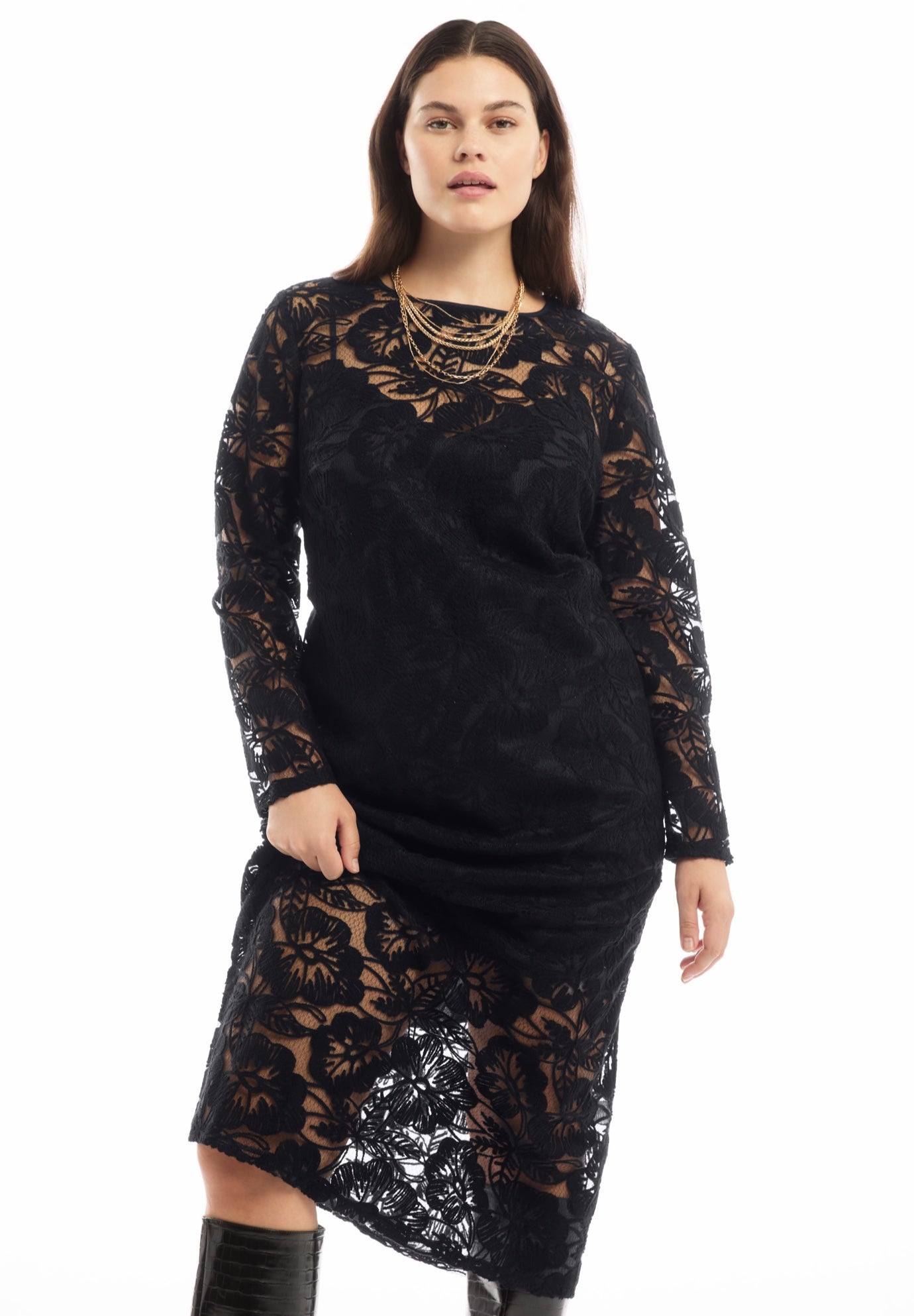 Lined Lace Column Midi Dress image number 1