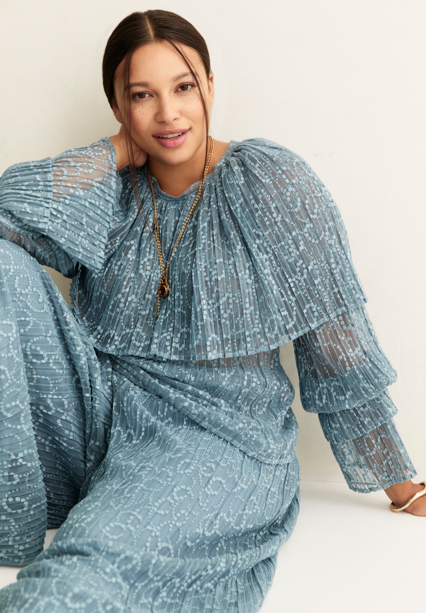 Ruffled Lace Cape Blouse image number 3