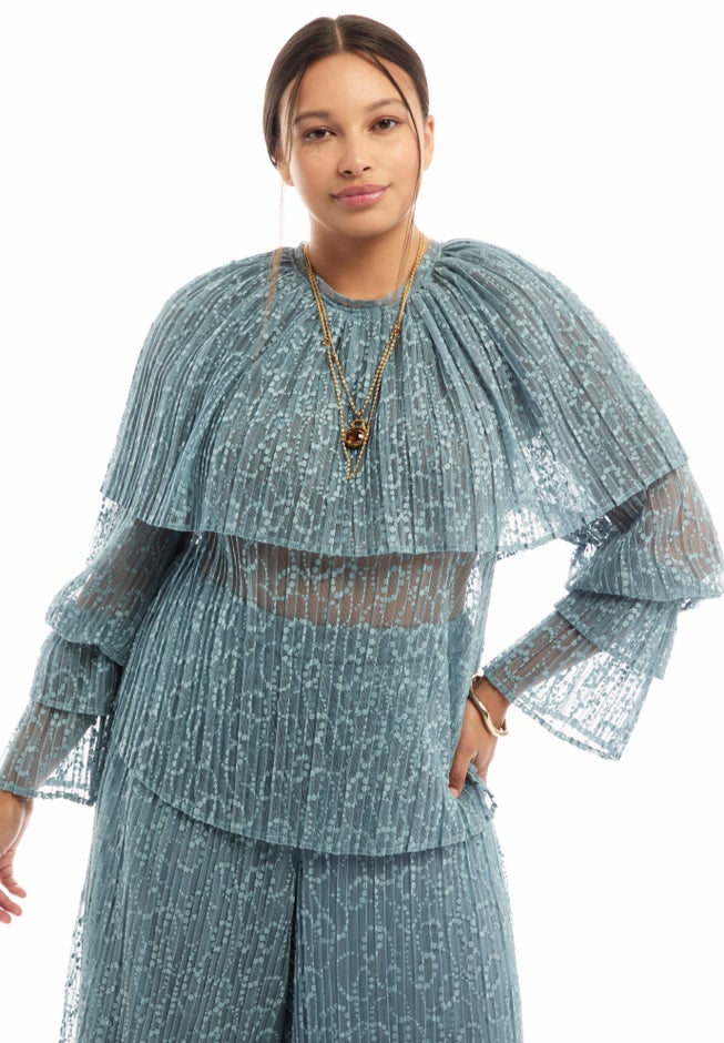 Ruffled Lace Cape Blouse image number 1