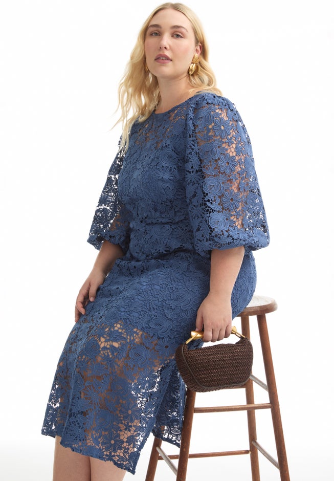 Puff Sleeve Lace Midi Dress image number 2