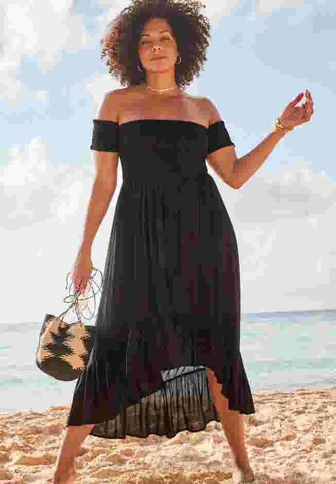Lauren Smocked Off the Shoulder High Low Dress image number 0