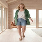 French Terry Long Sleeve Zip-Front Tunic Hoodie image number null