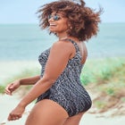 Dotted Sarong Front One Piece Swimsuit image number null