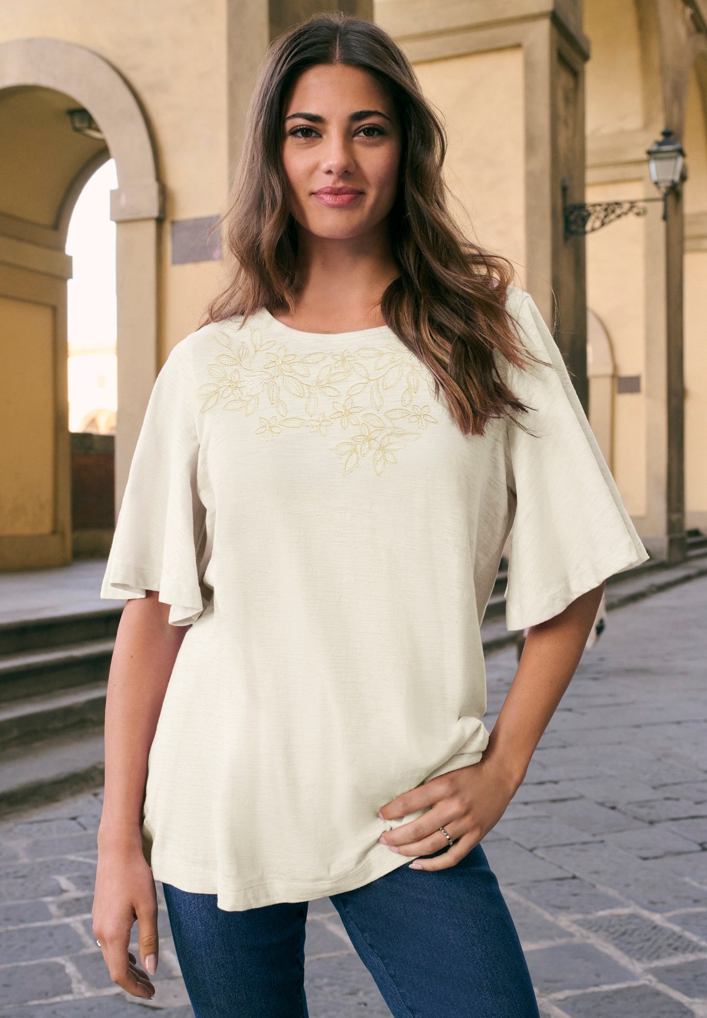 Plus Size Embroidered Slub Tee image number 0