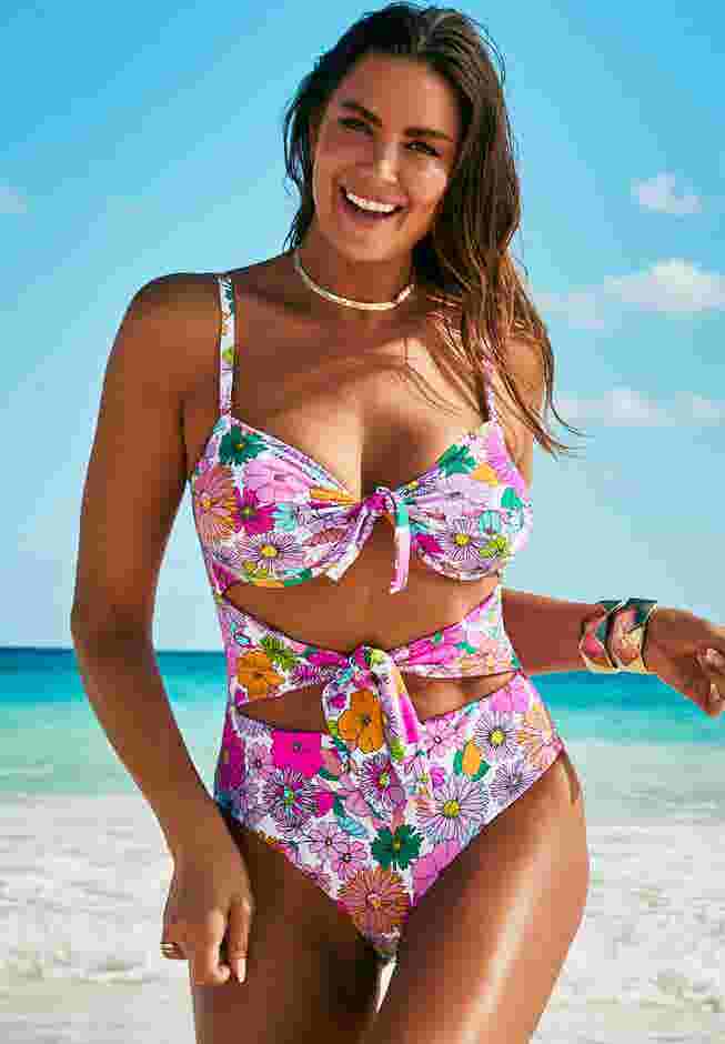 Underwire Tie Front Bandeau One Piece image number 4