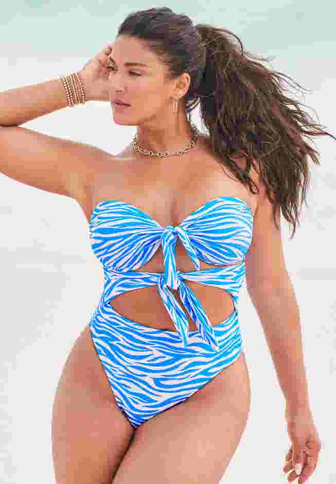 Underwire Tie Front Bandeau One Piece image number 0